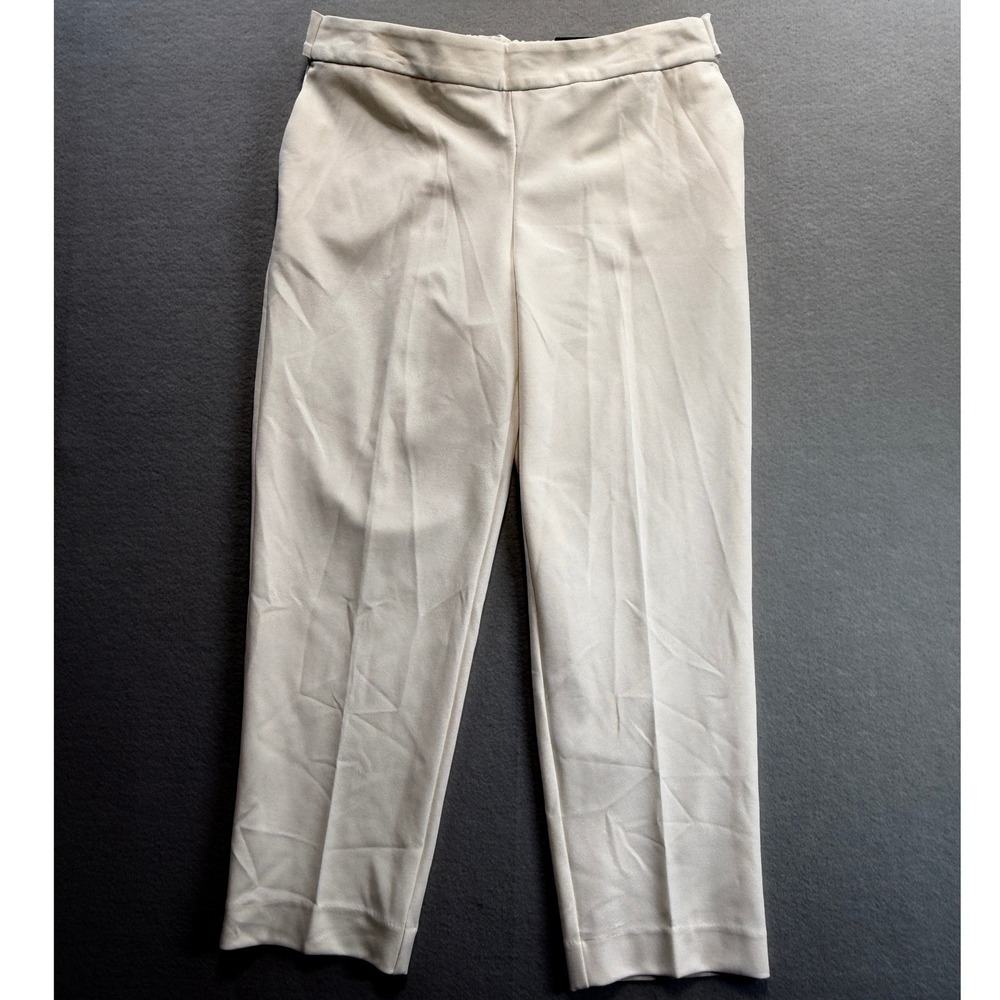 Worthington Crop Pants Women 8 Ivory Tie Waist Tapered Leg 32x25